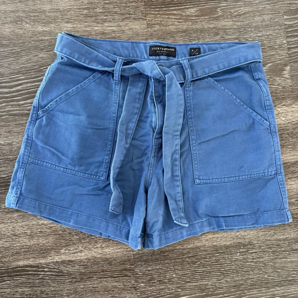 Lucky Brand Women's Slate Blue Tie-Belt Utility Shorts